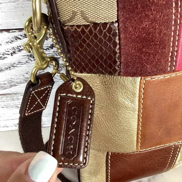 Coach Patchwork Leather Crossbody Bag in Brown, Pink, and Gold Fall Shoulder Pur - Picture 3 of 14